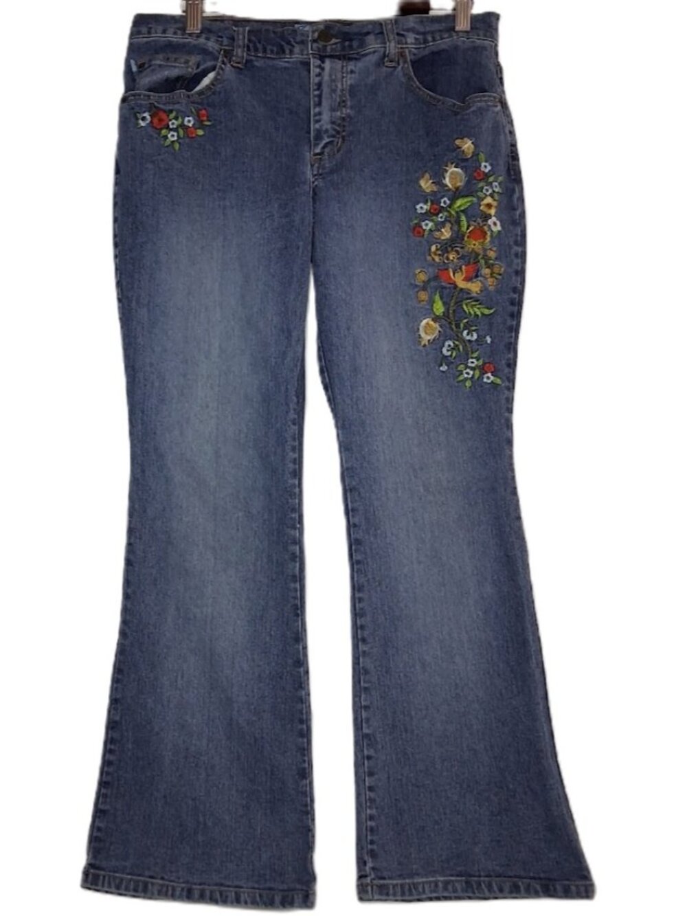 Duplex By Tyte Flower Embroidered Medium Blue Wash Jeans Woman' Size 10P (32X26)
